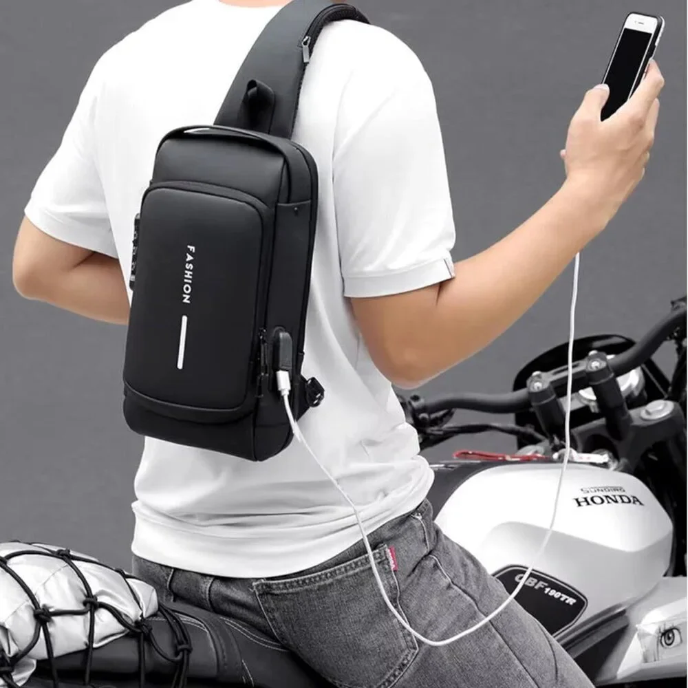 Waterproof Anti-Theft Sling Bag with USB Port for Men Women Travel Hiking